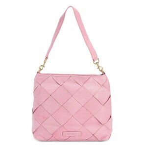 AMERICAN LEATHER CO. Dusty Rose Leather Mercer Woven Top Zip Hobo Bag